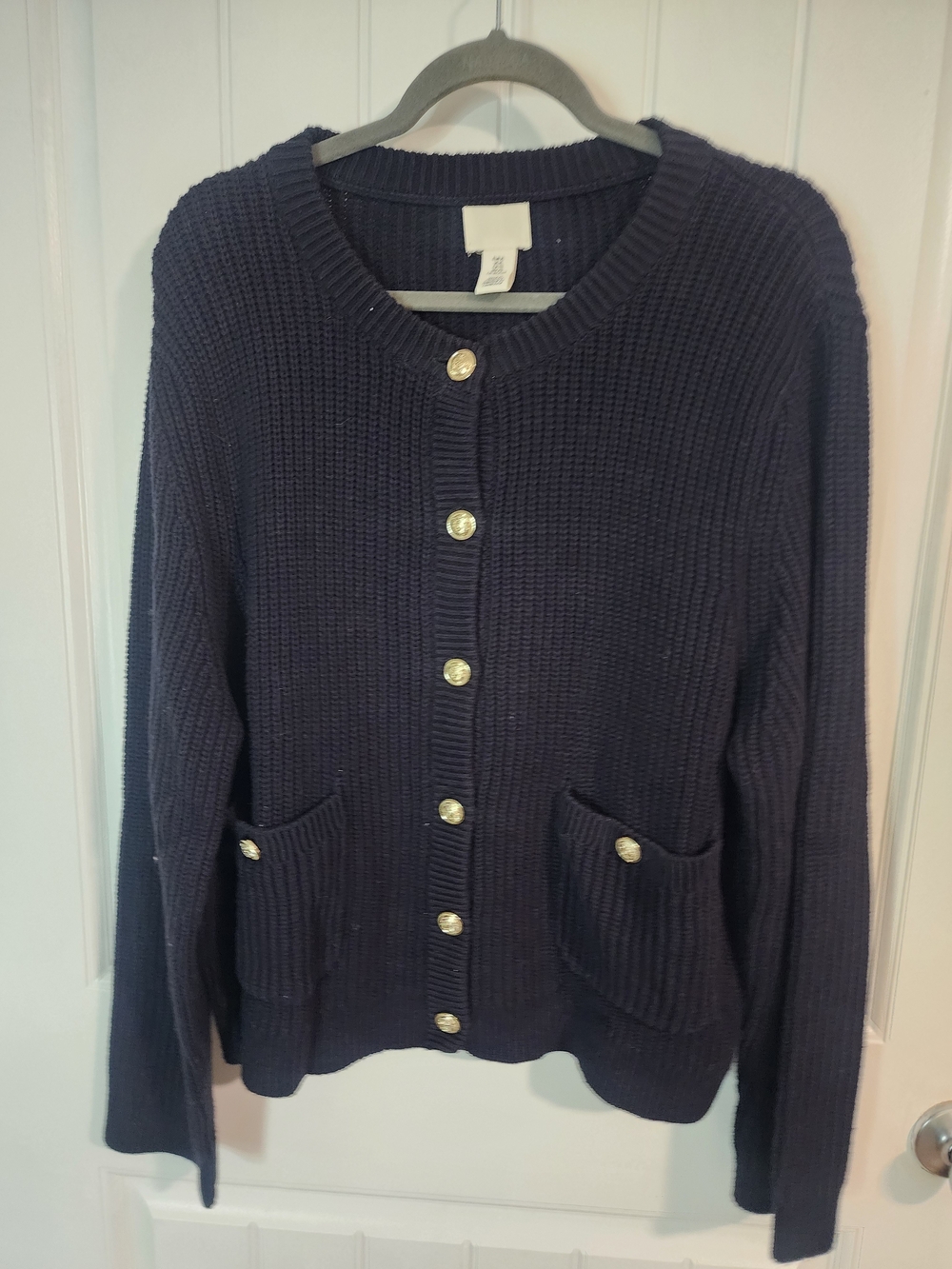 H&M Navy Button-Front Ribbed Cardigan